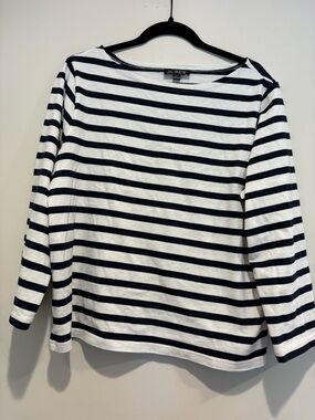 J. Crew Navy and White Striped Boat neck Top